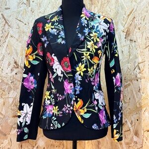 Joseph Ribkoff Floral Blazer Black Multicolor Cottagecore Dopamine Dressing